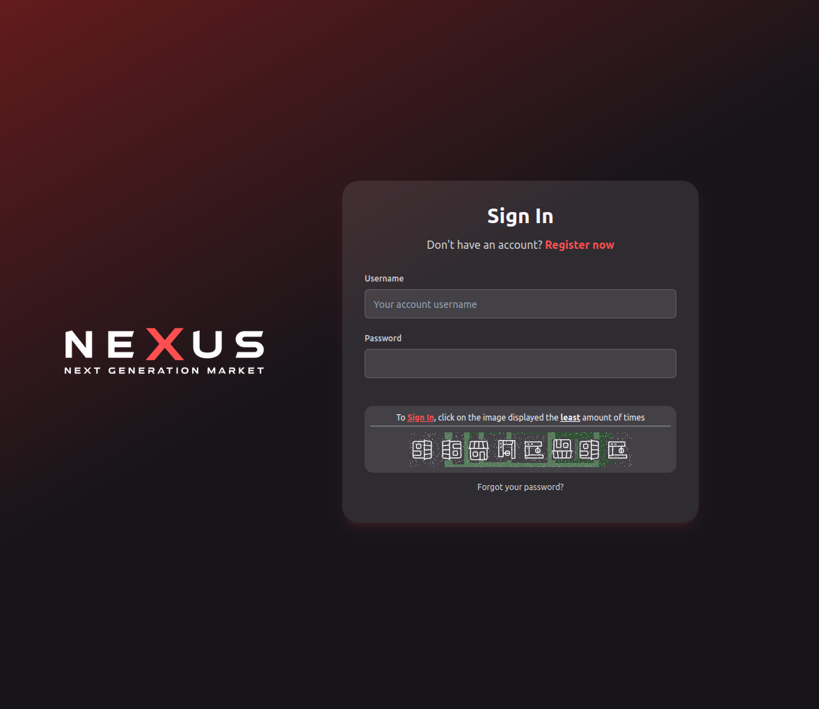 Authentic Nexus login interface — use this as a reference when checking suspected phishing pages