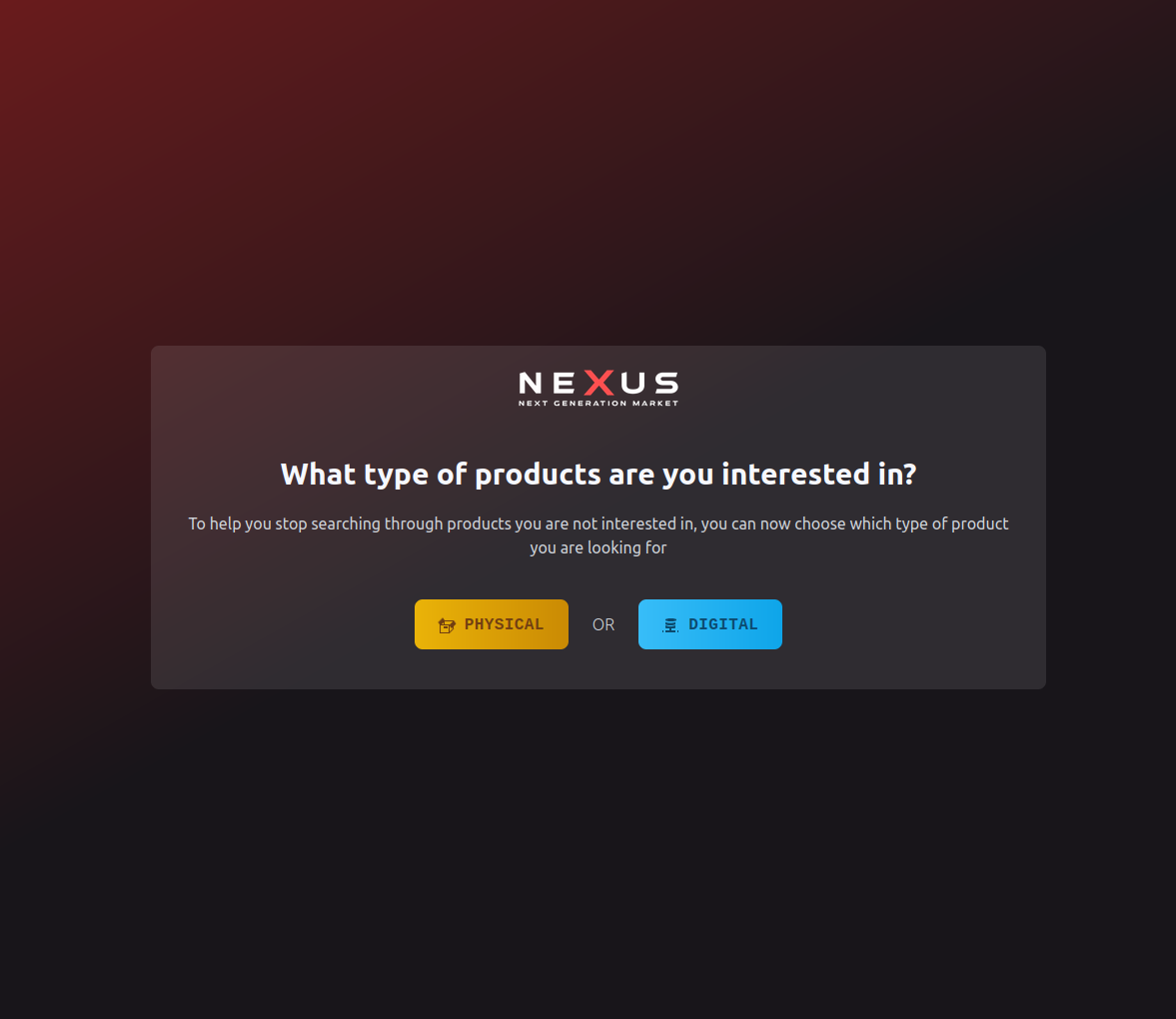 Nexus market product listings page — the real cyberpunk interface design