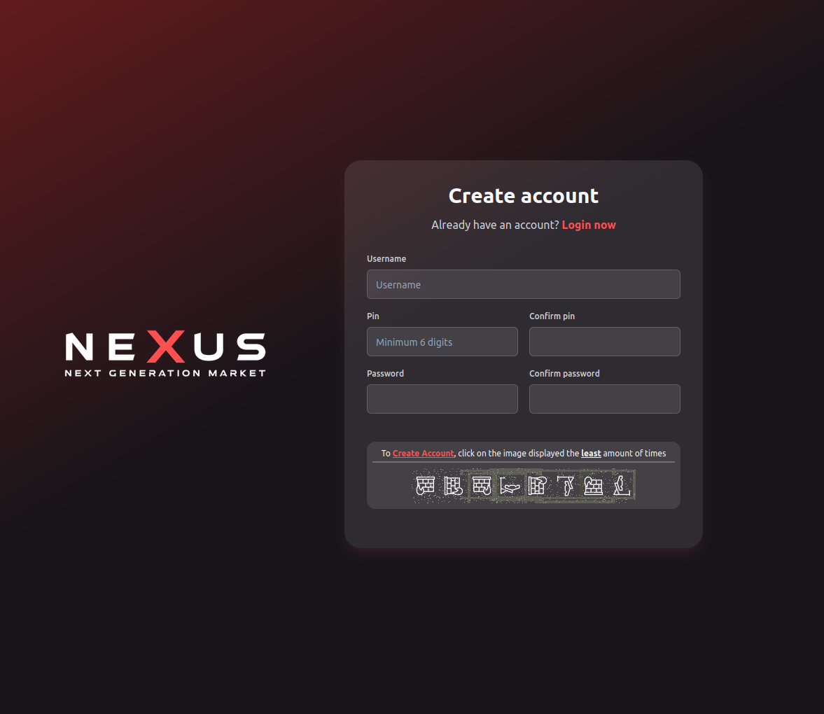 Nexus registration screen — darknet account creation form